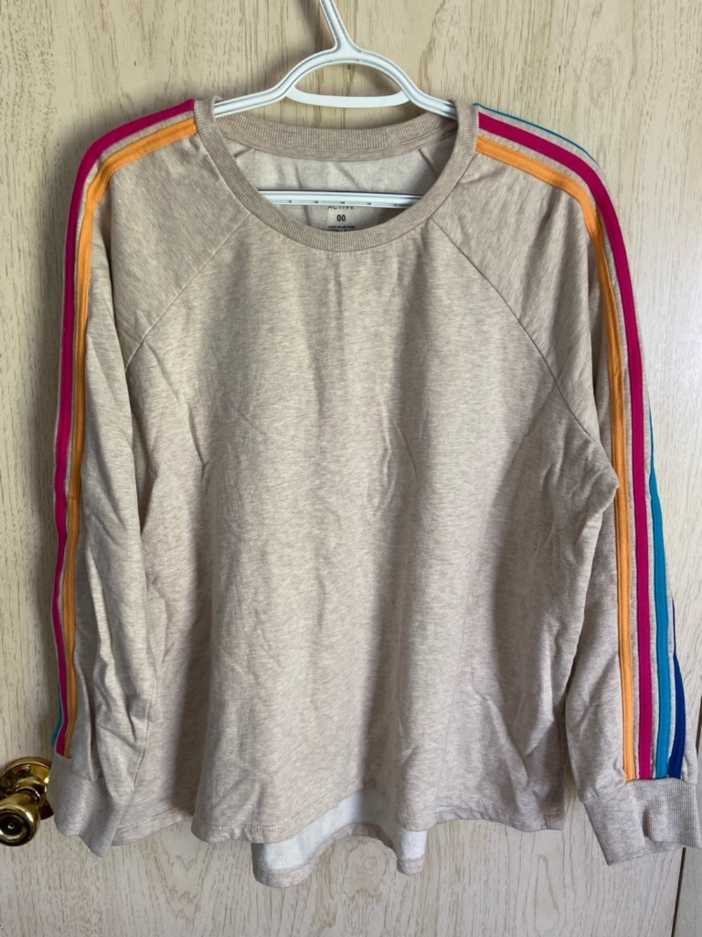 TORRID Everyday Active Fleece Heather Oatmeal Rainbow Stripe Set Sz 00 US 10 M/L - Picture 4 of 11